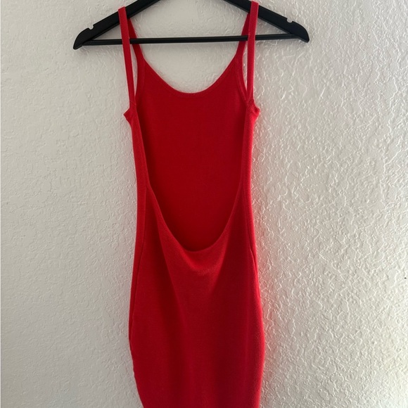 Hot Miami Styles Coral Ribbed Knit Scoop Back Midi Dress - Picture 3 of 5
